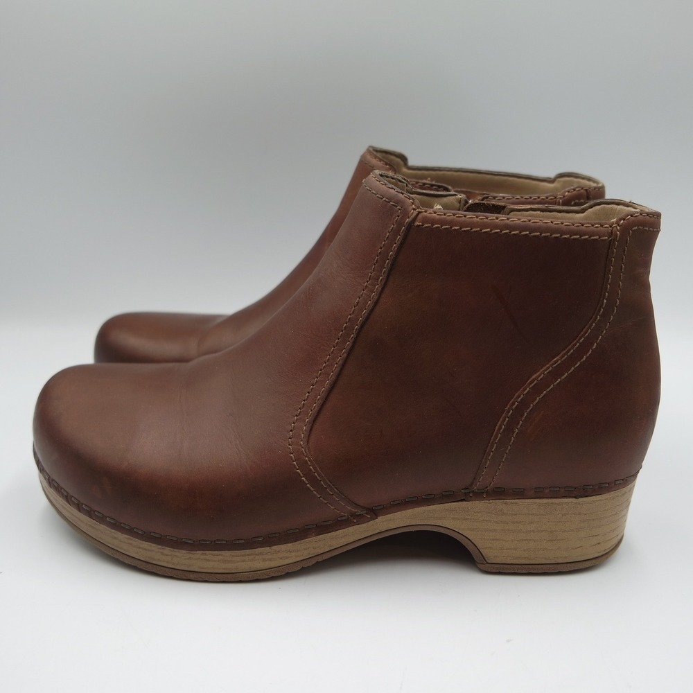 Dansko Barbara Women's Brown Leather Ankle Bootie Clog Boots EU 38 US 7.5-8